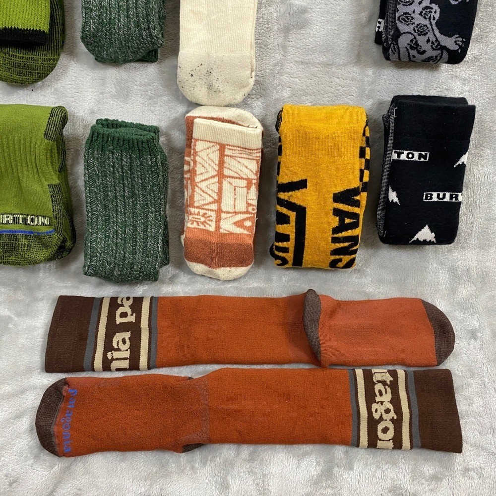 Bulk Lot 10 Pair Patagonia Burton Vans 100% Merino Wool Cushioned Socks Men 8-12 - Picture 8 of 10